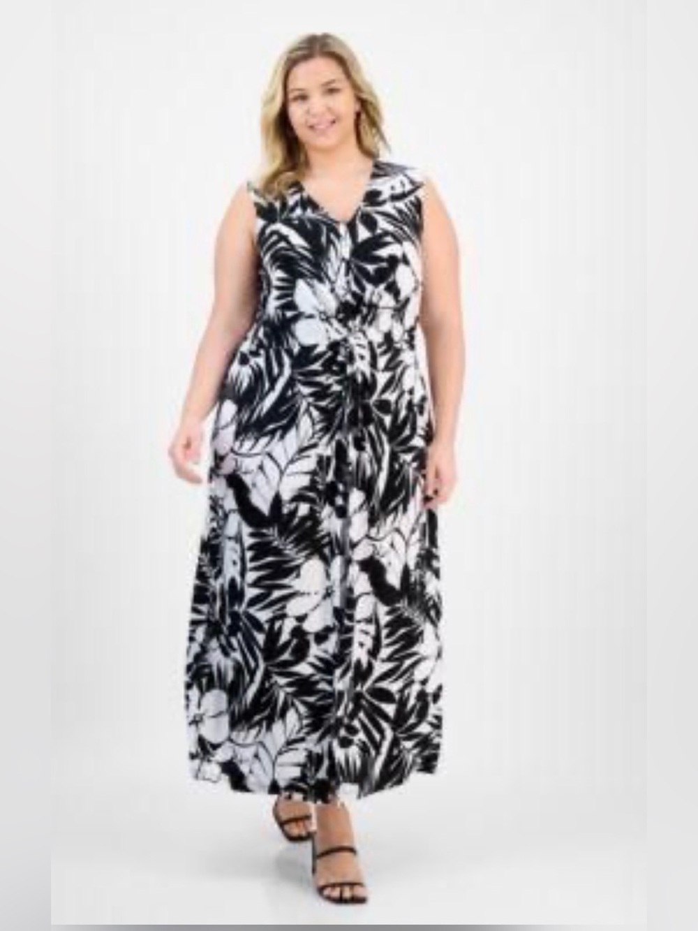 connected apparel Black & White Tropical Print Maxi Dress